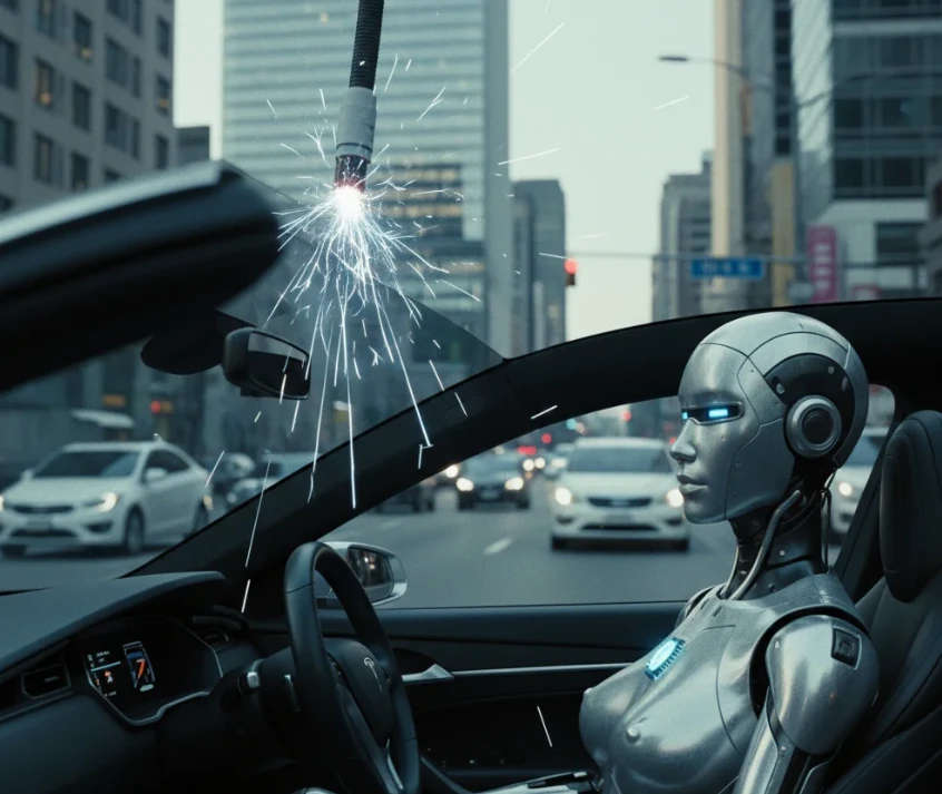 앤드로이드 로봇이 엣지 AI 노드의 작동 방식을 보여주는 모습