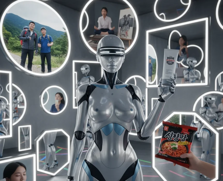 앤드로이드 로봇이 나노바나나를 이용해 이미지 일관성을 유지하는 모습