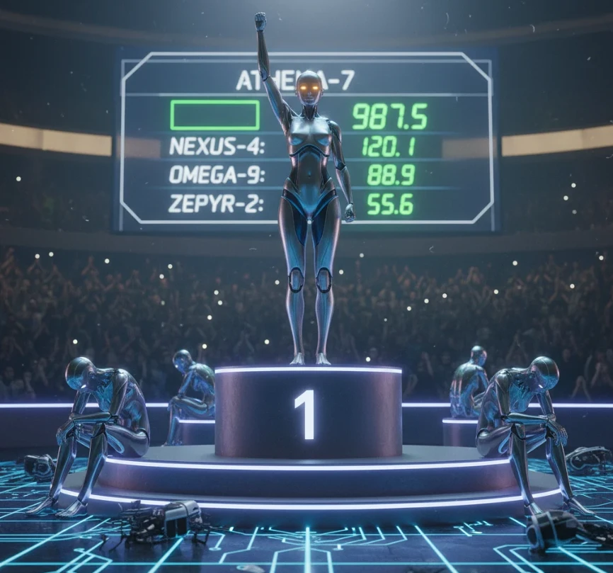 앤드로이드 로봇이 시덴스 AI의 압도적인 성능을 보여주는 모습