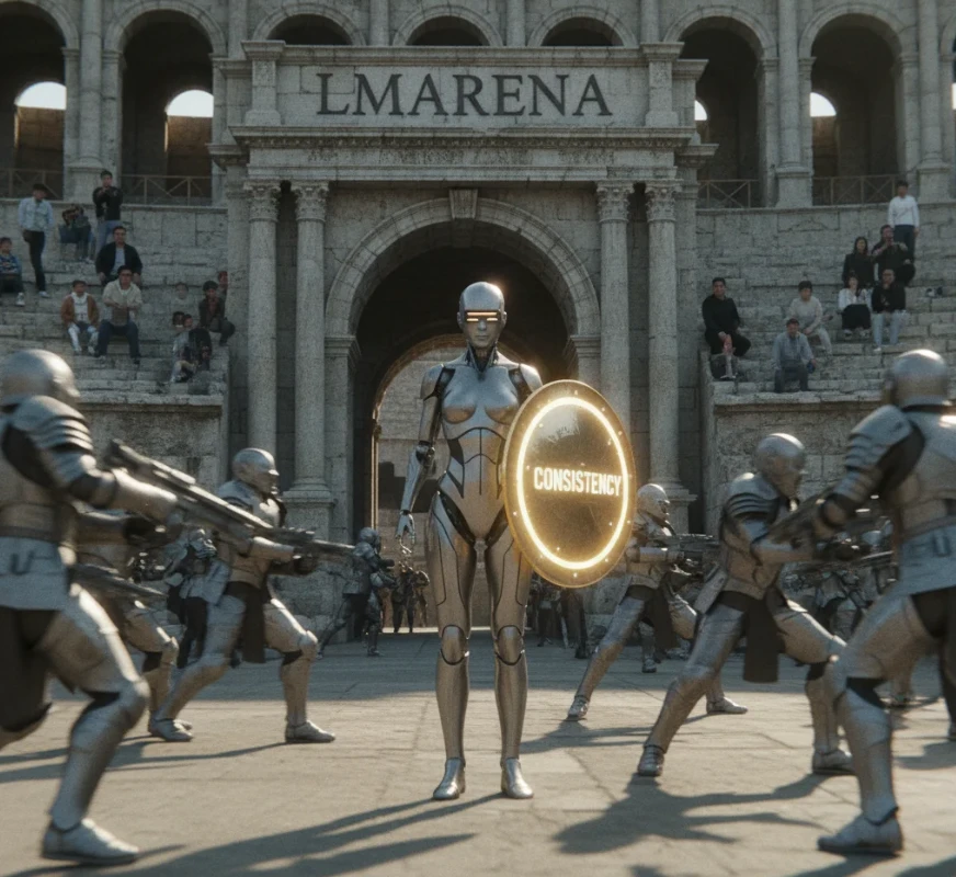 앤드로이드 로봇이 나노바나나 AI의 특징을 보여주는 모습