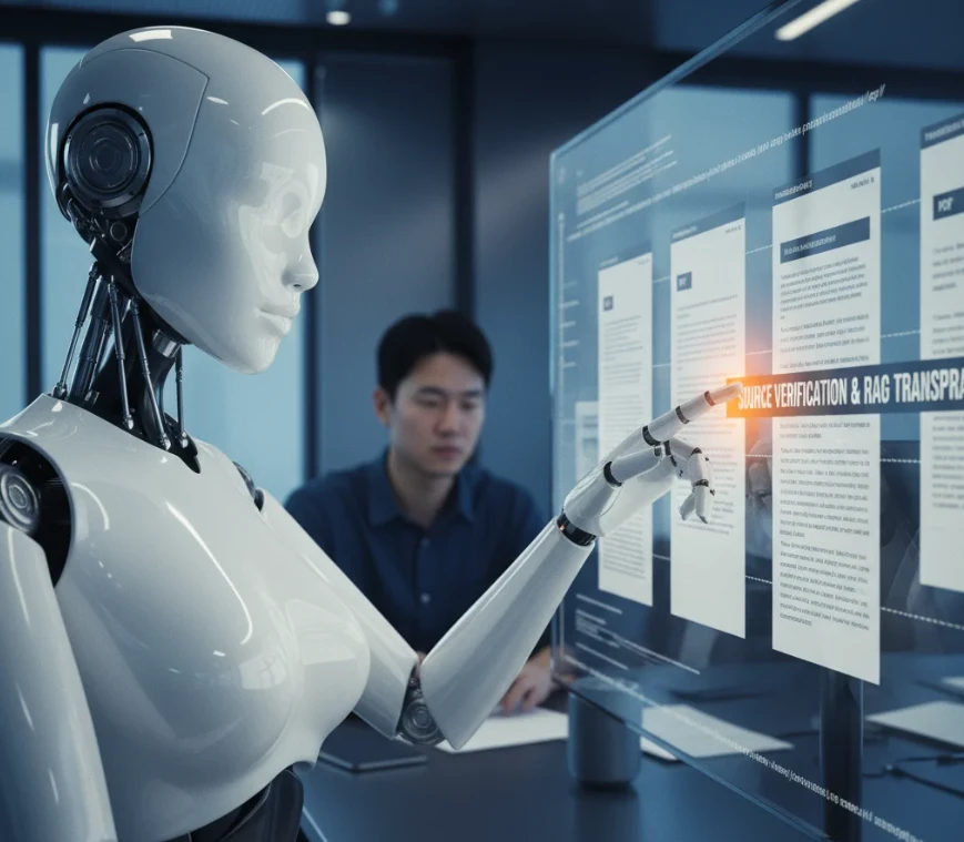 사용자가 업로드한 원본 파일을 근거로 답변을 생성하고 출처를 명확히 제시하는 AI의 모습