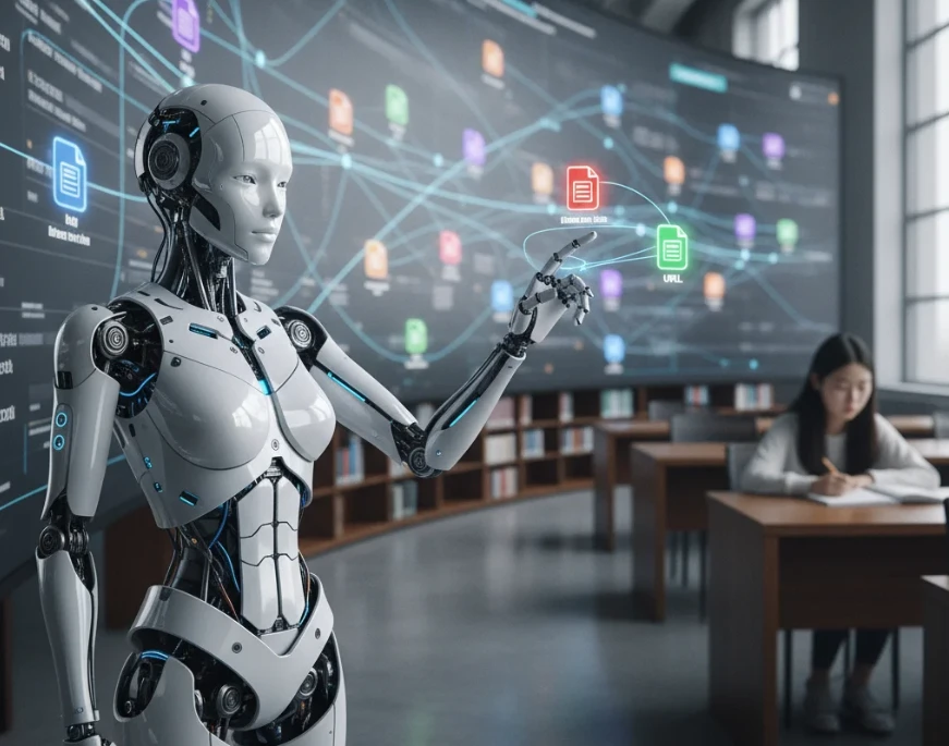 사용자의 모든 자료를 통합하여 개인 지식 데이터베이스를 구축하는 AI의 모습