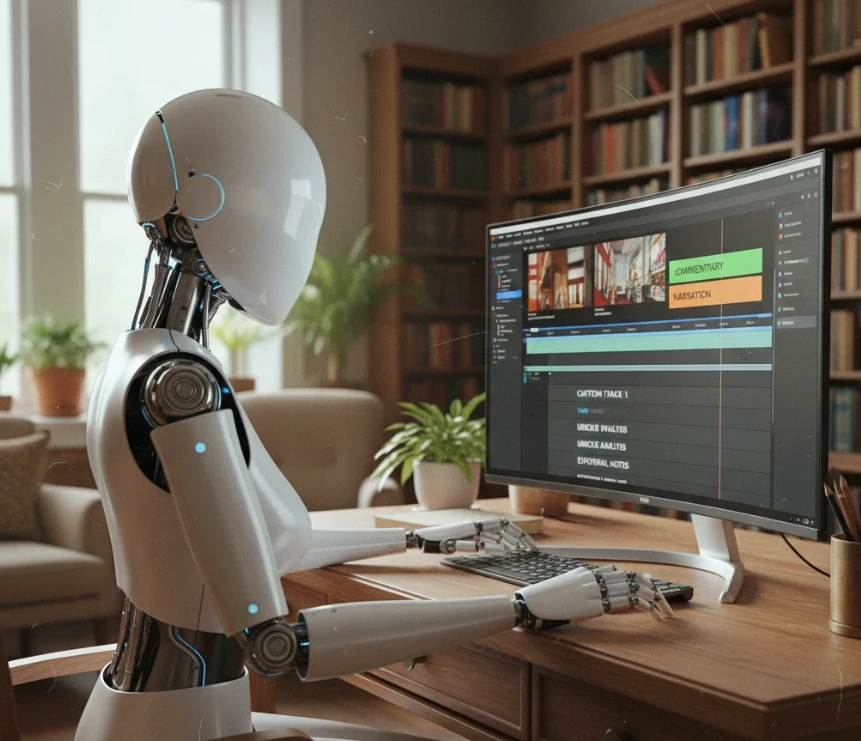 독창적인 내레이션과 자막을 추가하는 AI의 모습