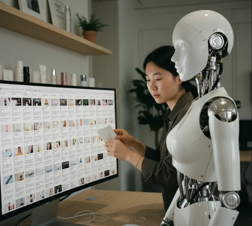 AI 자동화 툴로 롱테일 키워드 기반 쇼핑 페이지와 제품 리뷰를 대량 자동 생성하는 모습