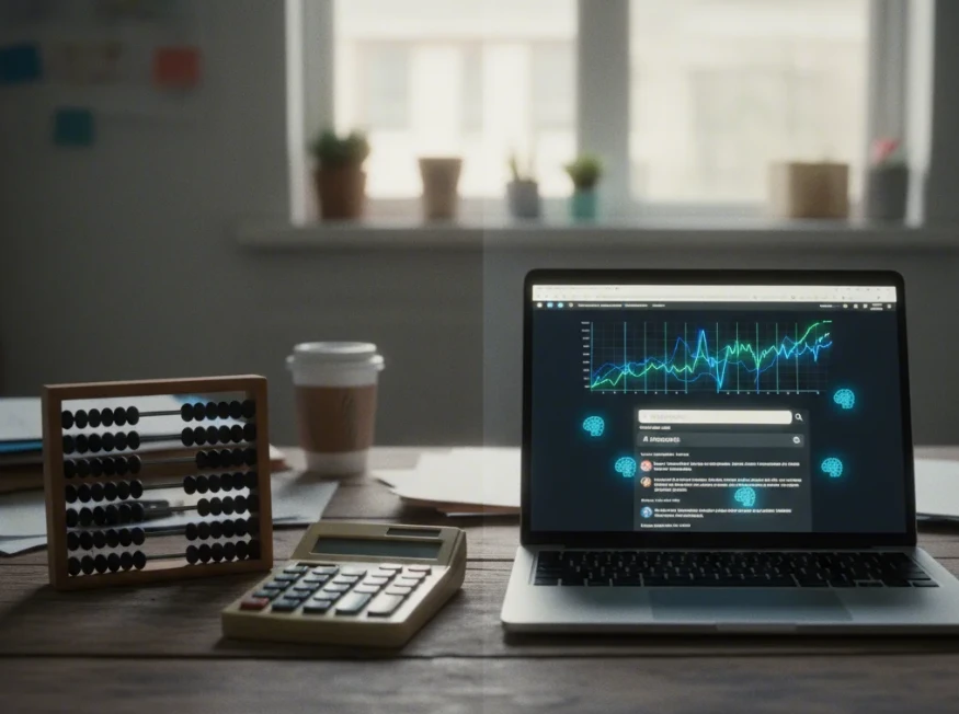 단순한 계산기와 복합적인 AI 웹 검색 화면의 극명한 대비