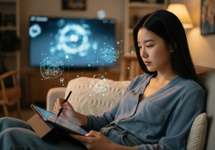 멀티모달 AI로 창의적인 작업을 자동화하는 한국 여성.