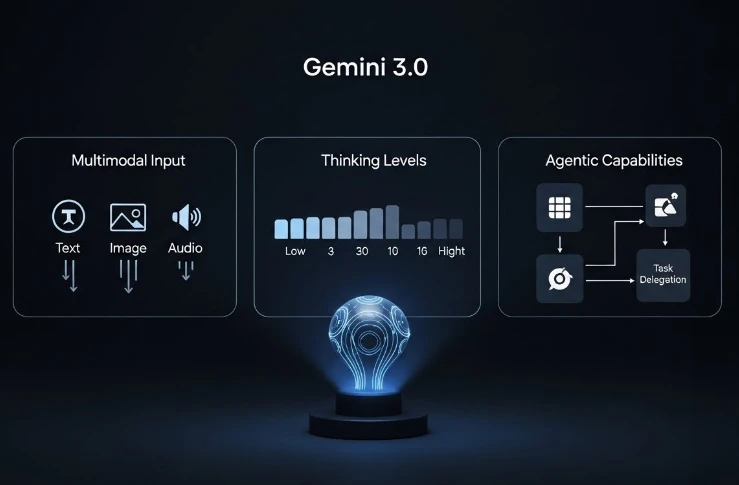 제미나이 3.0의 추론 수준과 멀티모달 기능을 보여주는 다이어그램