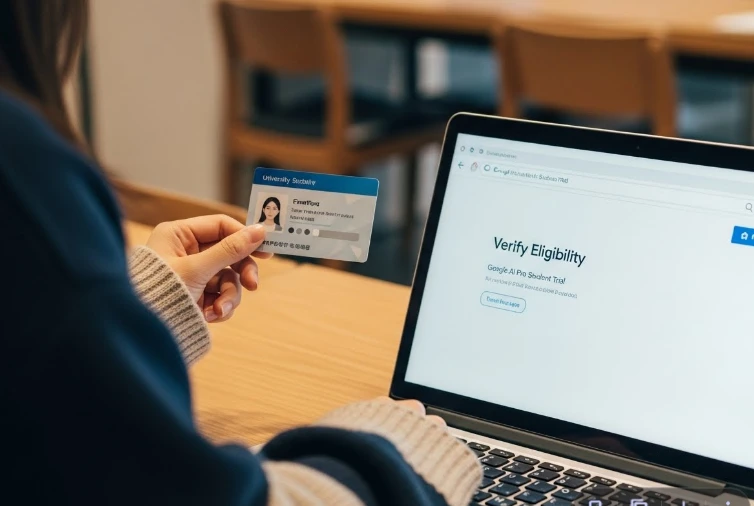 대학생 신분증과 노트북을 이용해 AI 구독을 인증하는 이미지 대학생 신분증과 노트북을 이용해 AI 구독을 인증하는 이미지