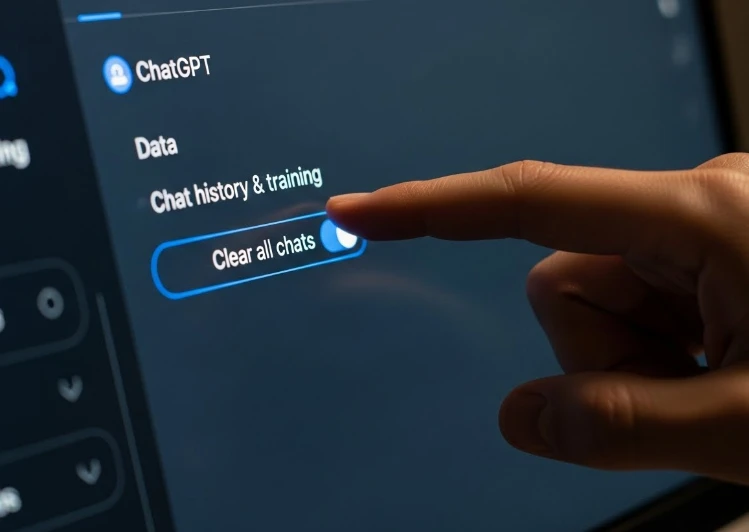 챗지피티 설정에서 히스토리 삭제 버튼을 누르는 손
