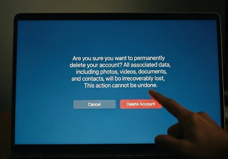 'Delete account' 버튼이 보이는 계정 관리 화면