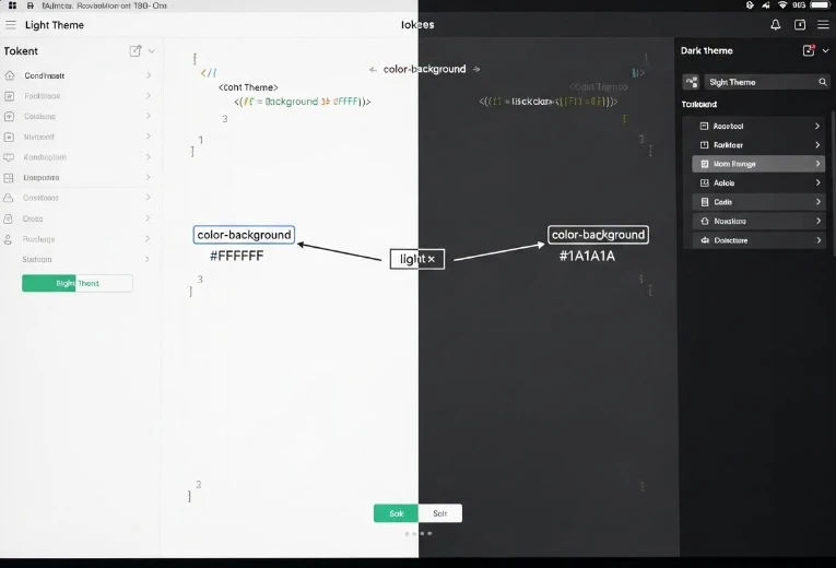 테마별로 값이 다르게 설정된 디자인 토큰 예시