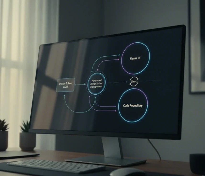 디자인과 코드가 자동 동기화되는 워크플로우 다이어그램