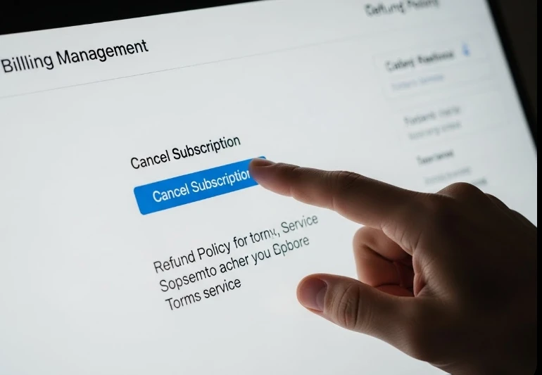 구독 해지 버튼과 환불 규정 텍스트가 보이는 화면