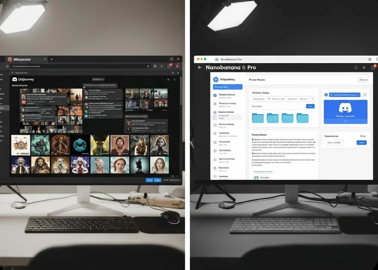 나노바나나 프로의 클라우드 협업 환경과 미드저니 디스코드 인터페이스 비교