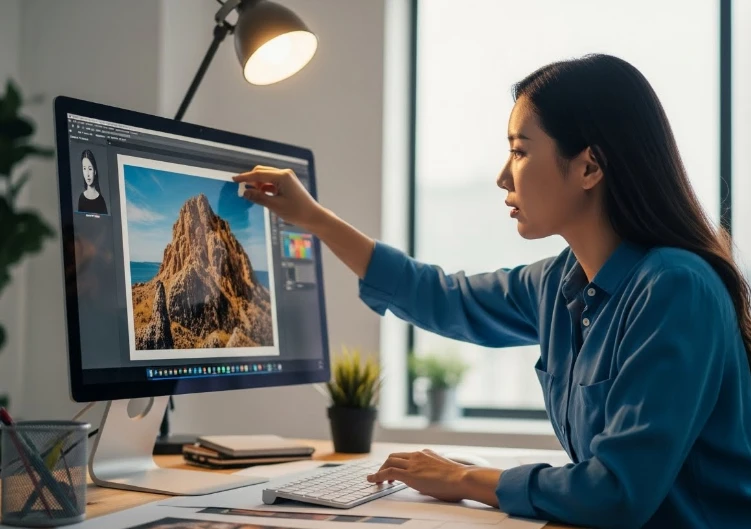 고품질 이미지를 활용하여 콘텐츠를 만드는 디자이너